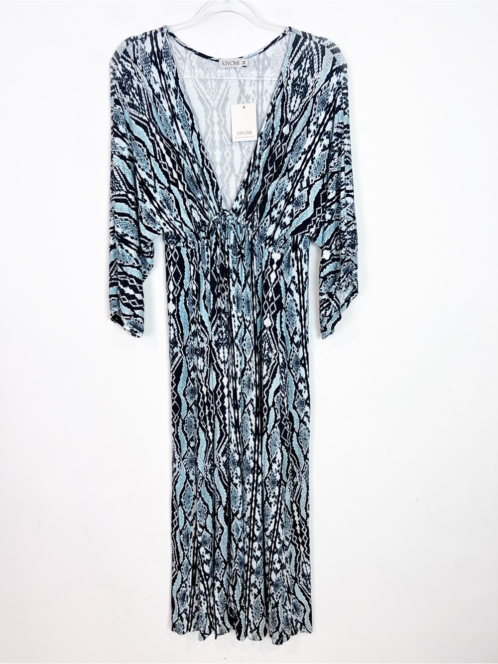 KIYOMI BLUE NAVY SNAKESKIN PRINT ELBOW SLEEVE DRESS WOMENS SZ MEDIUM NWT
